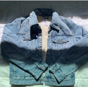 Zara Blue Denim Women's Sherpa Fleece-Lined Jean Jacket - XS